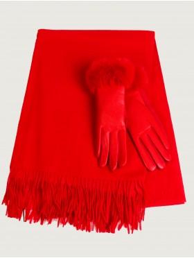 Premium Cashmere Feeling Solid Color Scarf + Gloves Set (SF189221RD + GL121307RD)